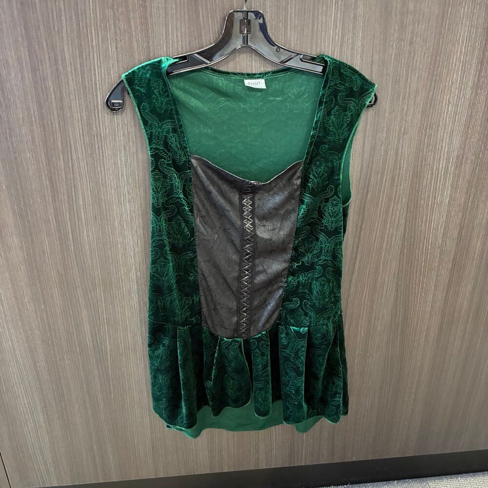 Spirit Woodland Huntress Emerald Green Corset Sleeveless Velvety Top Size LG